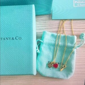 Tiffany & Co Gold and Red Heart Pendant Necklace